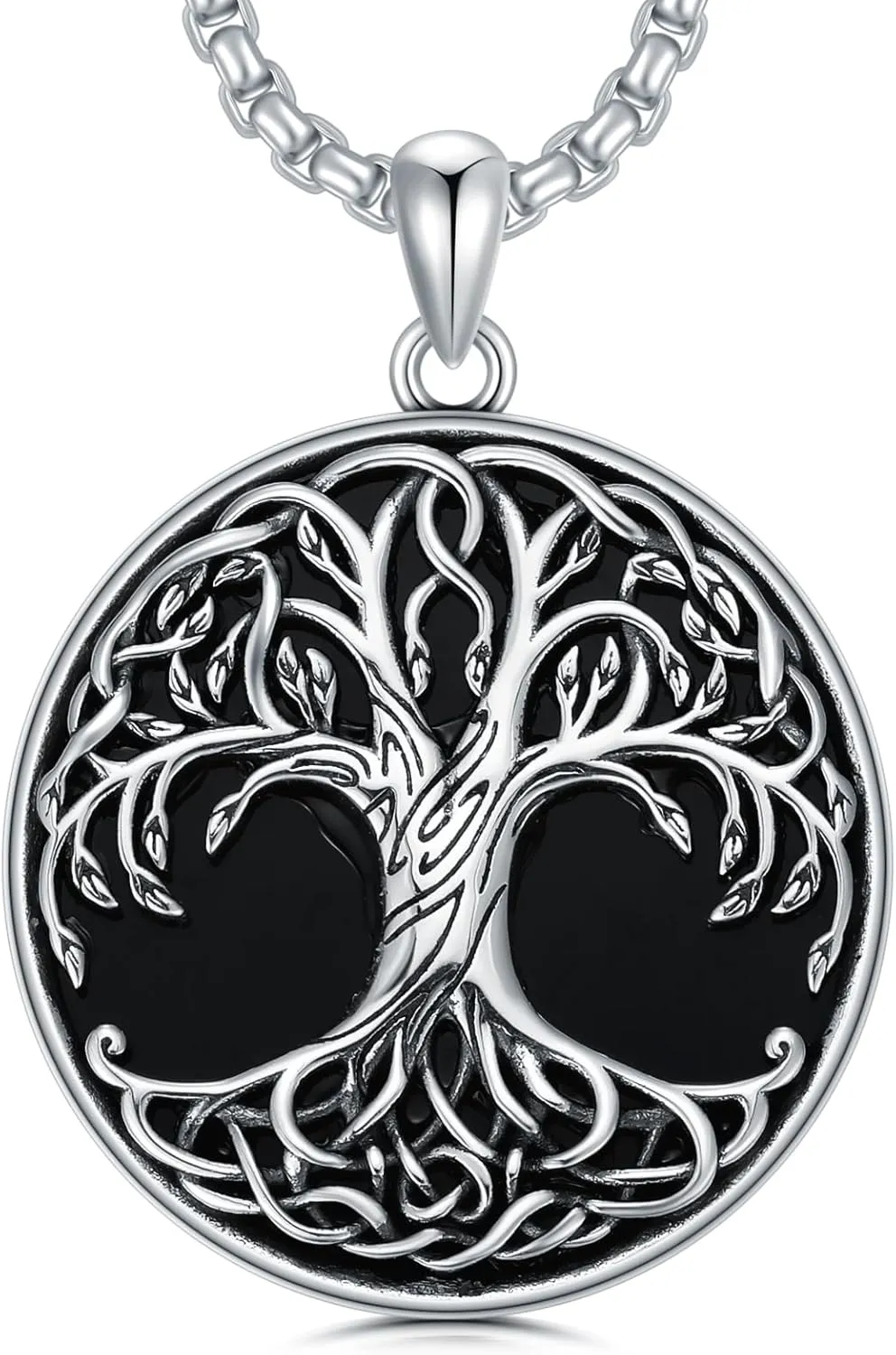 Tree of Life Necklace 925 Sterling Silver/18K Gold Plated/Black Tree of Life Coin Pendant Jewelry for Men Women, with Stainless Steel Chain 22 2 Inch