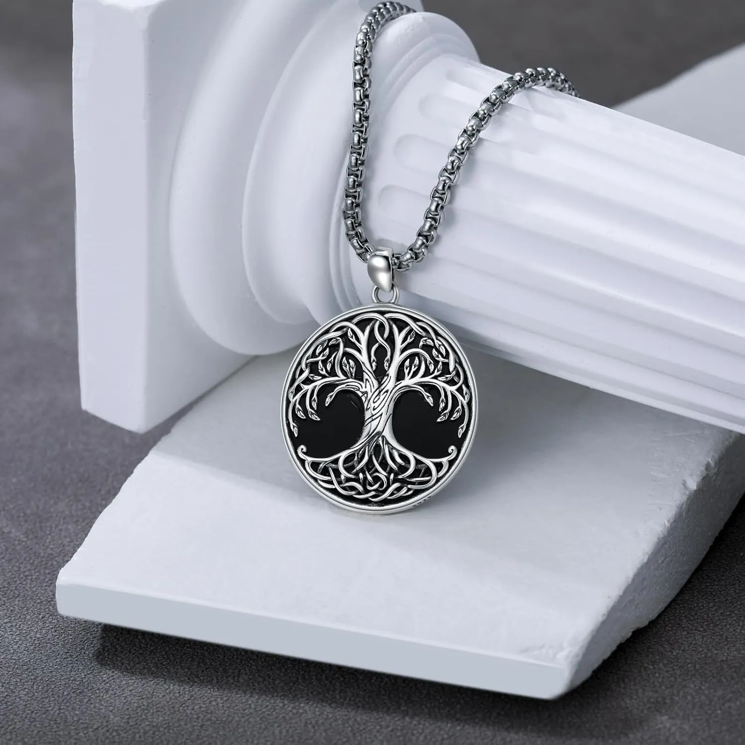 Tree of Life Necklace 925 Sterling Silver/18K Gold Plated/Black Tree of Life Coin Pendant Jewelry for Men Women, with Stainless Steel Chain 22 2 Inch