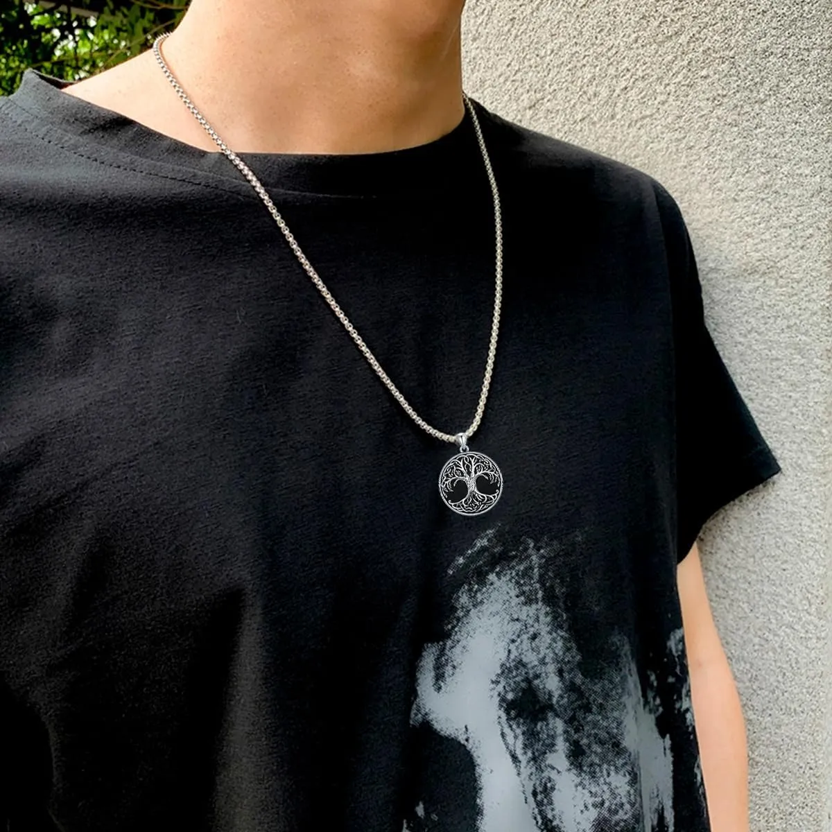 Tree of Life Necklace 925 Sterling Silver/18K Gold Plated/Black Tree of Life Coin Pendant Jewelry for Men Women, with Stainless Steel Chain 22 2 Inch
