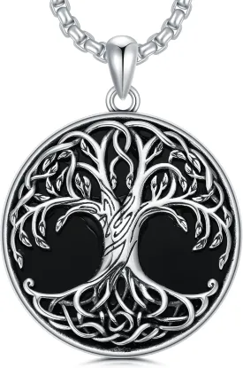 Tree of Life Necklace 925 Sterling Silver/18K Gold Plated/Black Tree of Life Coin Pendant Jewelry for Men Women, with Stainless Steel Chain 22 2 Inch