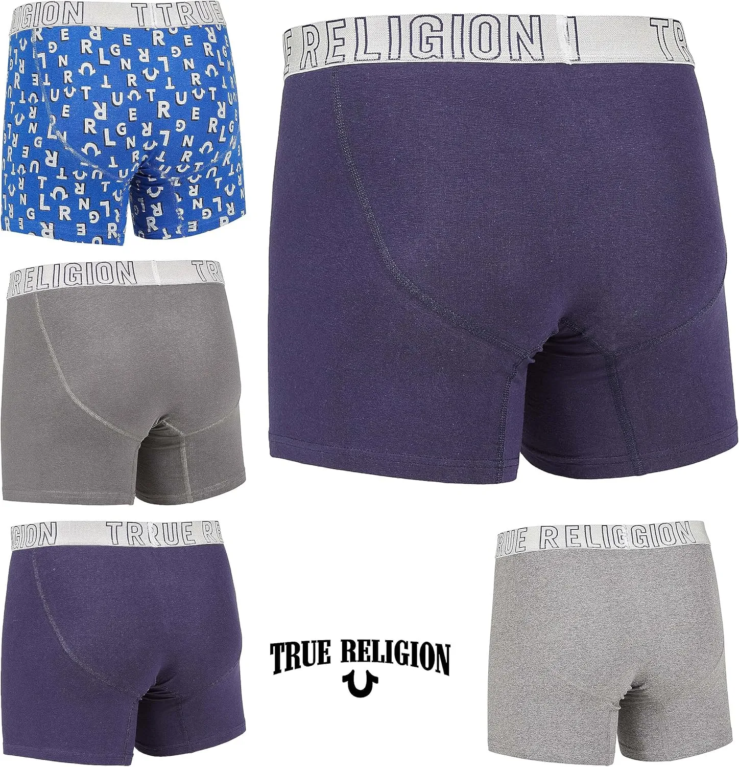 True Religion Cotton Stretch Mens Boxer Briefs, Mens Underwear Pack of 5