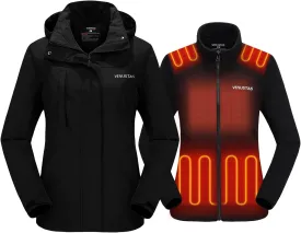 Venustas Womens 3-in-1 Heated Jacket with Battery, Waterproof Jacket with Hood for Skiing