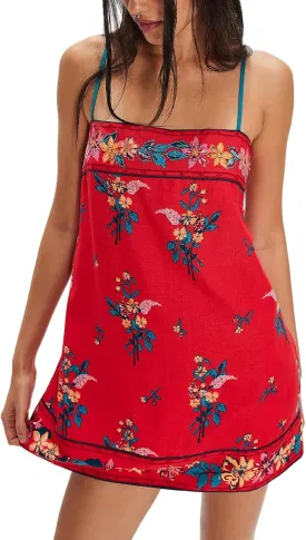Women Boho Floral Seashell Mini Dress Spaghetti Strap Beach Graffiti Cami Dress Cute Summer Coastal Short Sundress