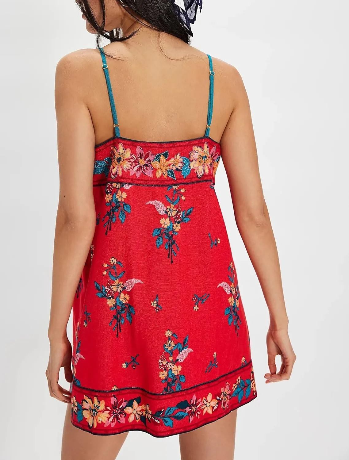 Women Boho Floral Seashell Mini Dress Spaghetti Strap Beach Graffiti Cami Dress Cute Summer Coastal Short Sundress