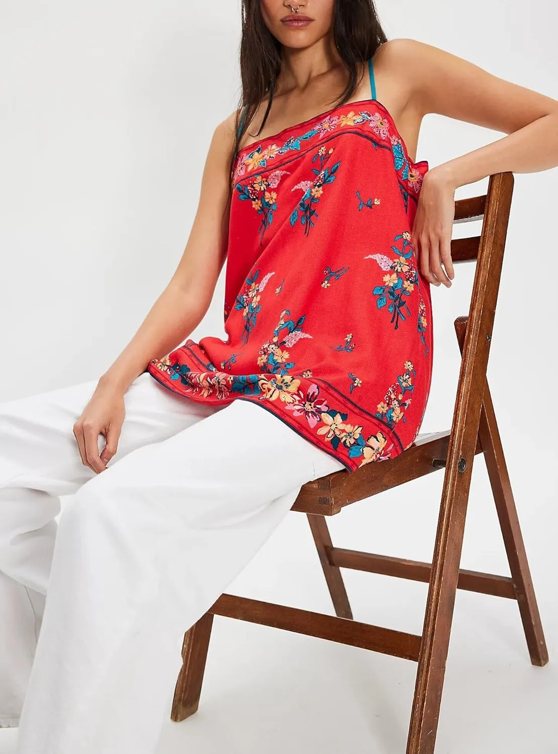 Women Boho Floral Seashell Mini Dress Spaghetti Strap Beach Graffiti Cami Dress Cute Summer Coastal Short Sundress