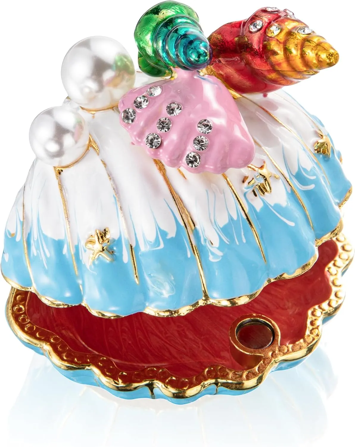YU FENG Scallop Hinged Trinket Box Seashell Figurine Jewelry Box Hinged for Ring Holder Earrings Display