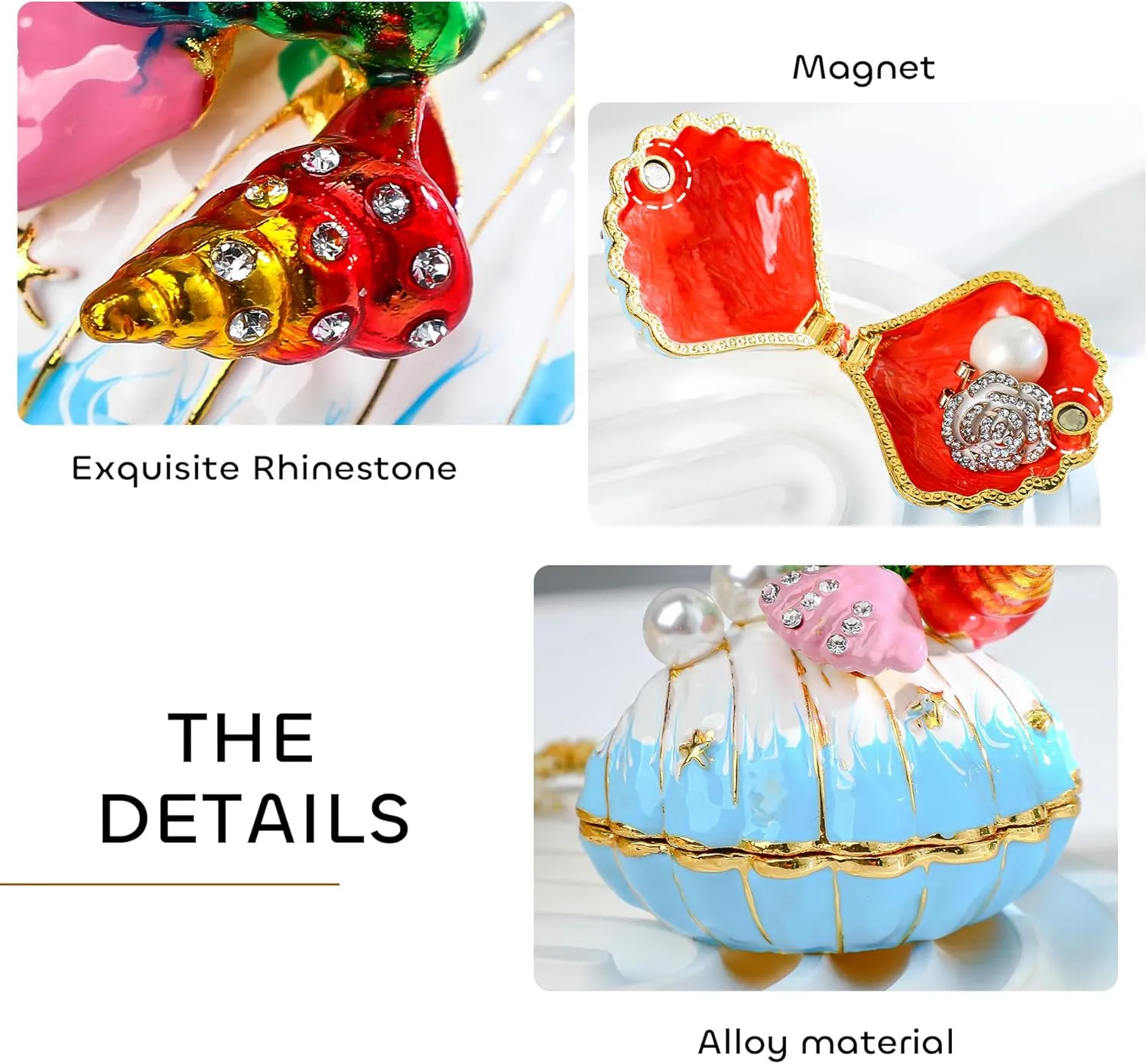 YU FENG Scallop Hinged Trinket Box Seashell Figurine Jewelry Box Hinged for Ring Holder Earrings Display