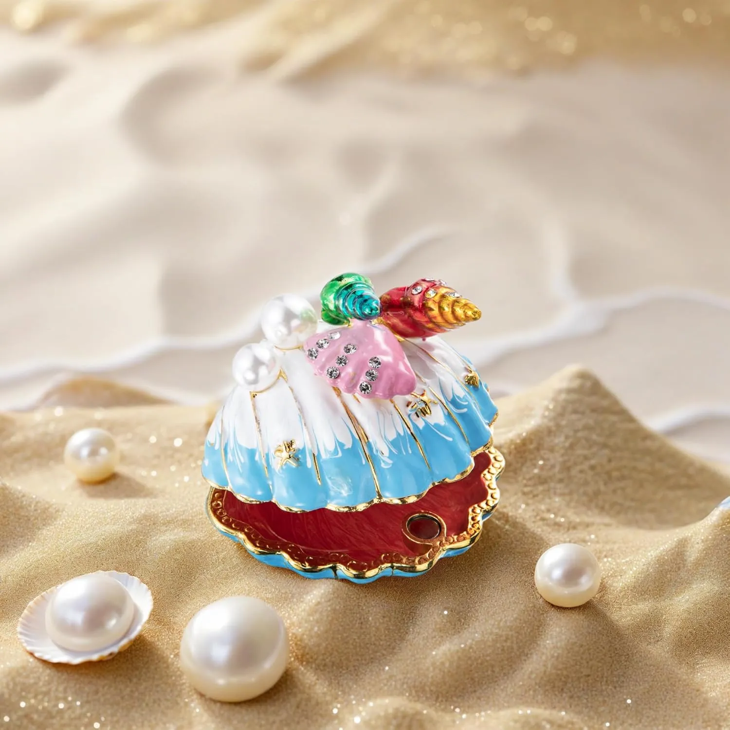 YU FENG Scallop Hinged Trinket Box Seashell Figurine Jewelry Box Hinged for Ring Holder Earrings Display