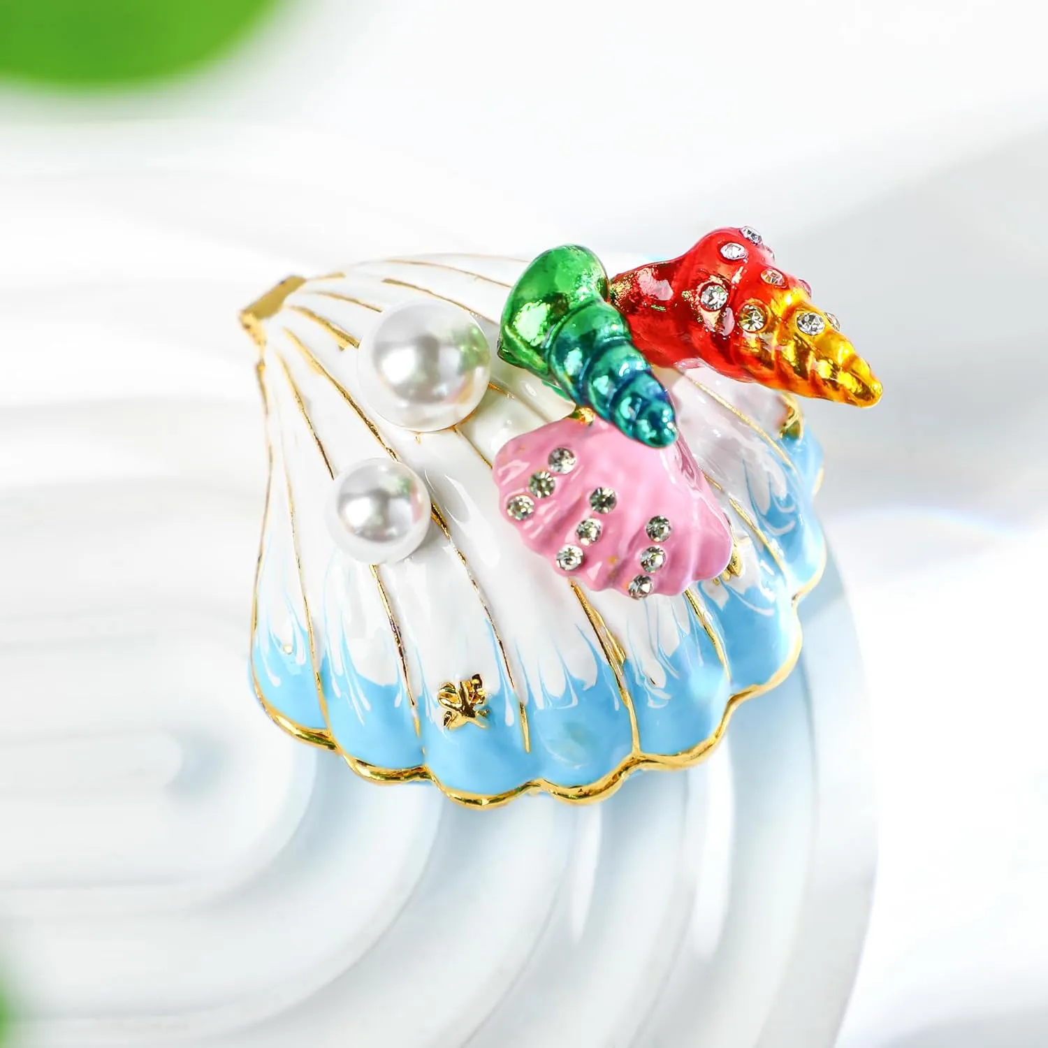 YU FENG Scallop Hinged Trinket Box Seashell Figurine Jewelry Box Hinged for Ring Holder Earrings Display