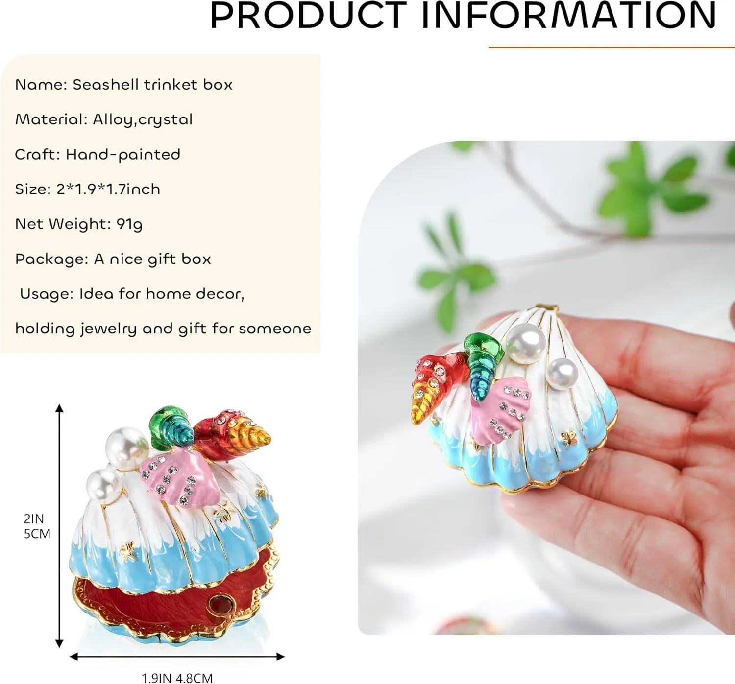YU FENG Scallop Hinged Trinket Box Seashell Figurine Jewelry Box Hinged for Ring Holder Earrings Display