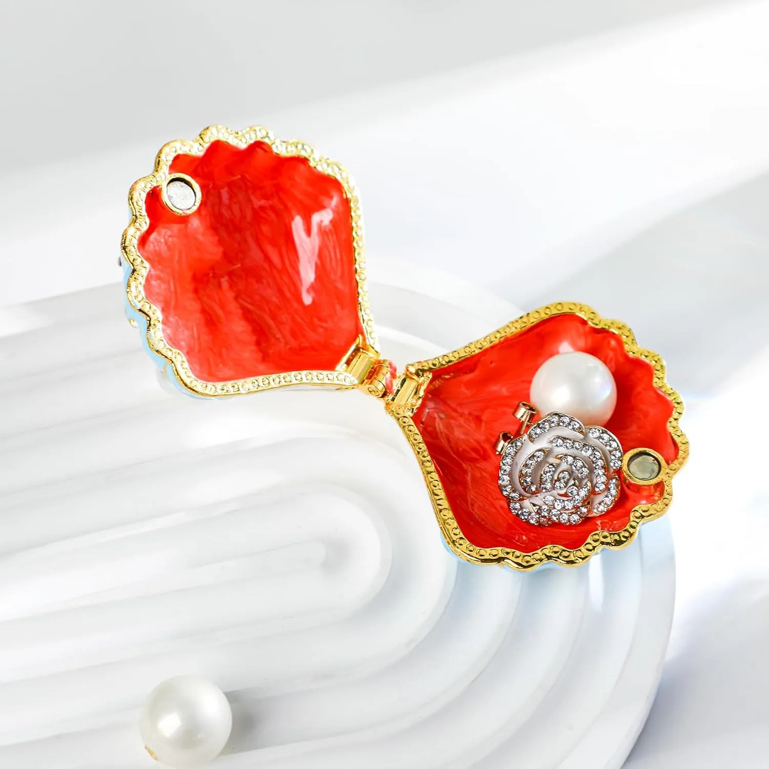YU FENG Scallop Hinged Trinket Box Seashell Figurine Jewelry Box Hinged for Ring Holder Earrings Display