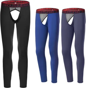 ZONBAILON Mens Thermal Underwear Front and Rear Openings Compression Pants Tights Winter Mens Base Layer Bottoms Leggings